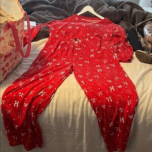 Red Pajama Set with White Bow Print American eagle